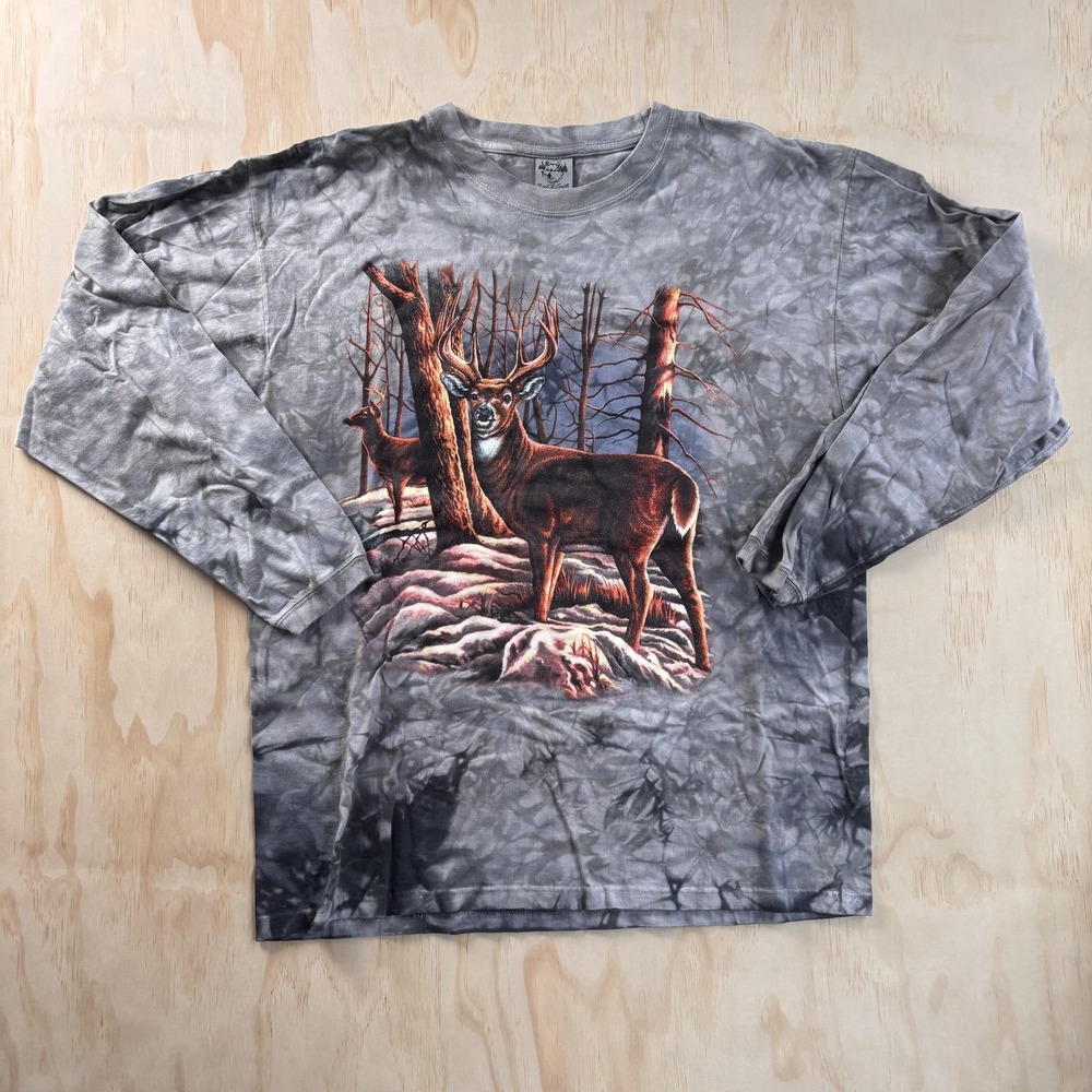 Back To Earth Shirt Mens XL Gray Deer Buck Graphic Long Sleeve Tie Dye Hunting